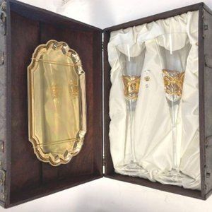 Wine/Champagne Glasses Set W/Tray & Chest